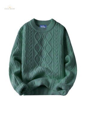Oversized Acrylic Cable Knit Crewneck Sweater Pullover